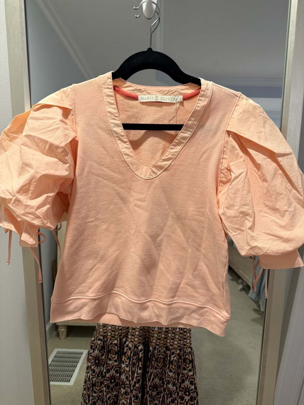 Marie Oliver Viva Popover Top Size S Peach Cotton Puff Sleeve